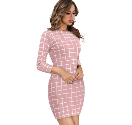 Women's Polyester Solid High Neck Full Sleeve Dress (Peach)