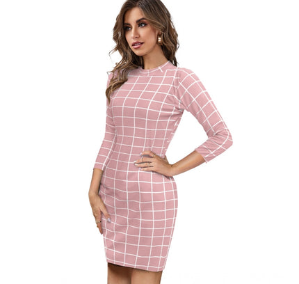 Women's Polyester Solid High Neck Full Sleeve Dress (Peach)