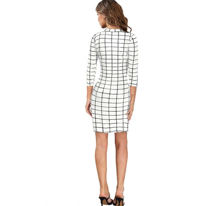 Women's Polyester Solid High Neck Full Sleeve Dress (White)