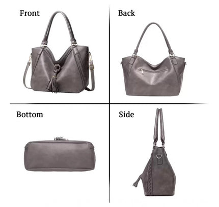 Women's PU Leather Large Shoulder Zipper Handbag (Grey)