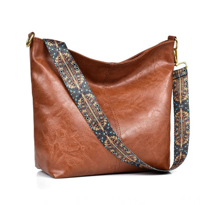 Women's PU Leather Medium Sling bag Zipper Handbag (Brown)