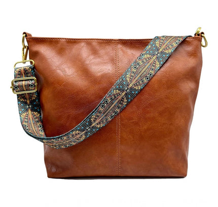 Women's PU Leather Medium Sling bag Zipper Handbag (Brown)