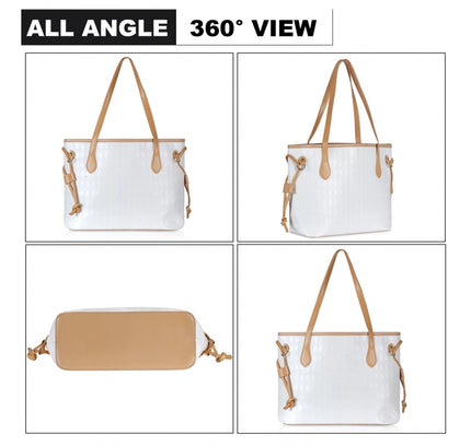 Women's Canvas Medium Shoulder Zipper Handbag (White)