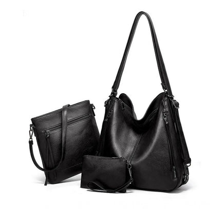 Women's PU Leather Medium Shoulder Zipper Handbag (Black)