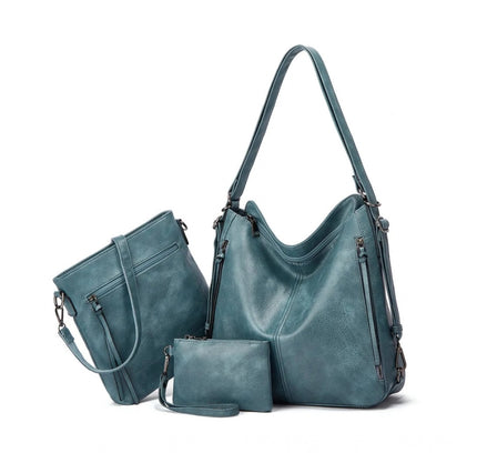 Women's PU Leather Medium Shoulder Zipper Handbag (Blue)