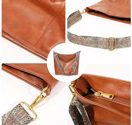 Women's PU Leather Medium Sling bag Zipper Handbag (Brown)