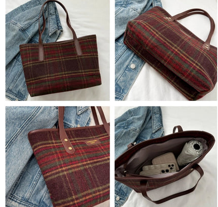 Women's Woolen  Medium Shoulder Zipper Handbag (Red)