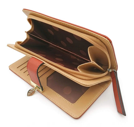 Women's Faux Leather Medium Snap Button Wallet (Brown)