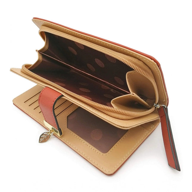 Women's Faux Leather Medium Snap Button Wallet (Brown)