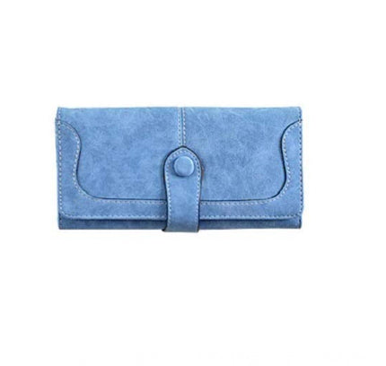 Women's Faux Leather Medium Snap Button Wallet (Blue)
