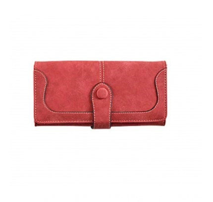 Women's Faux Leather Medium Snap Button Wallet (Red)