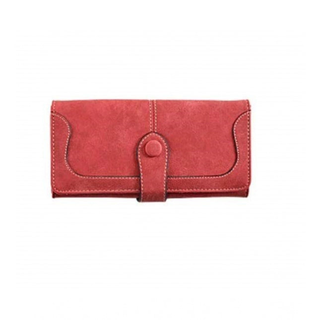 Women's Faux Leather Medium Snap Button Wallet (Red)
