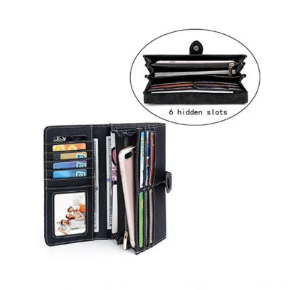 Women's Faux Leather Medium Snap Button Wallet (Black)