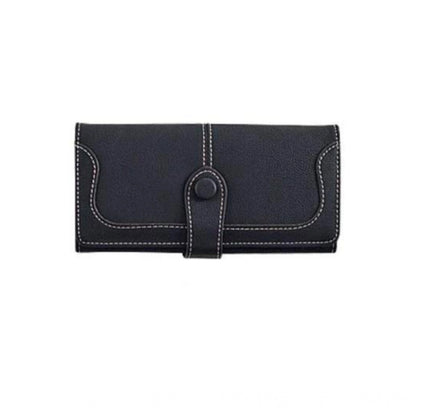 Women's Faux Leather Medium Snap Button Wallet (Black)