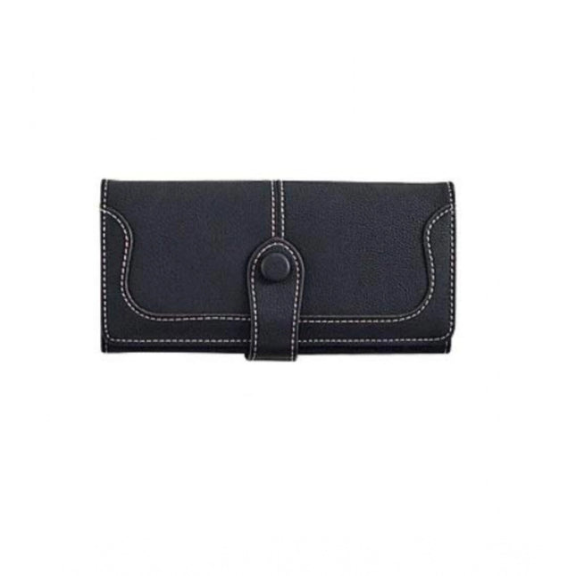 Women's Faux Leather Medium Snap Button Wallet (Black)