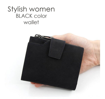 Women's Vegan Leather Small Zipper Wallet (Black)