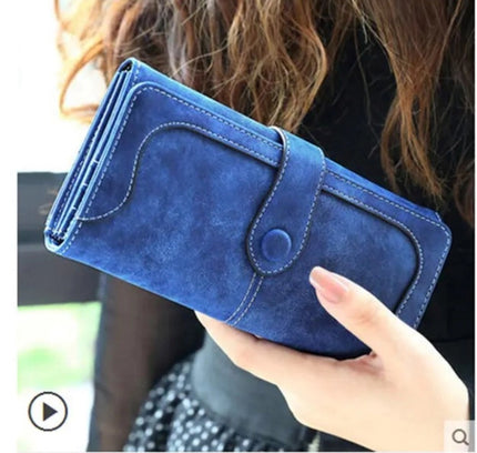 Women's Faux Leather Medium Snap Button Wallet (Dark Blue)