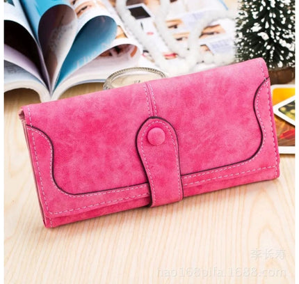 Women's Faux Leather Medium Snap Button Wallet (Pink)