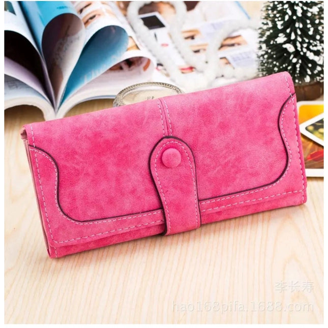 Women's Faux Leather Medium Snap Button Wallet (Pink)