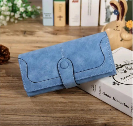 Women's Faux Leather Medium Snap Button Wallet (Blue)