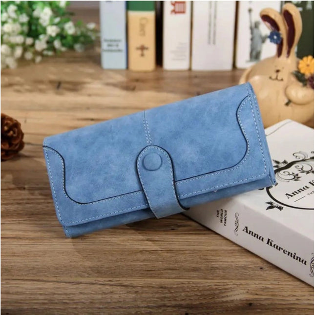 Women's Faux Leather Medium Snap Button Wallet (Blue)
