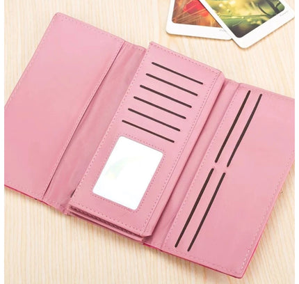 Women's Faux Leather Medium Snap Button Wallet (Red)