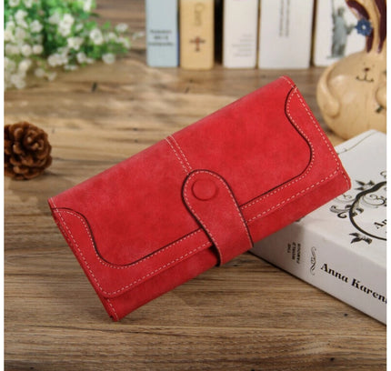 Women's Faux Leather Medium Snap Button Wallet (Red)