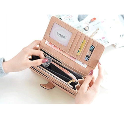 Women's Faux Leather Medium Snap Button Wallet (Brown)