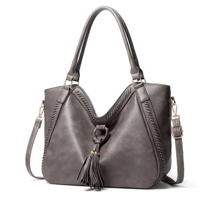 Women's PU Leather Large Shoulder Zipper Handbag (Grey)