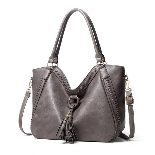 Women's PU Leather Large Shoulder Zipper Handbag (Grey)