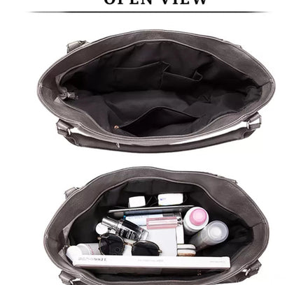 Women's PU Leather Large Shoulder Zipper Handbag (Grey)