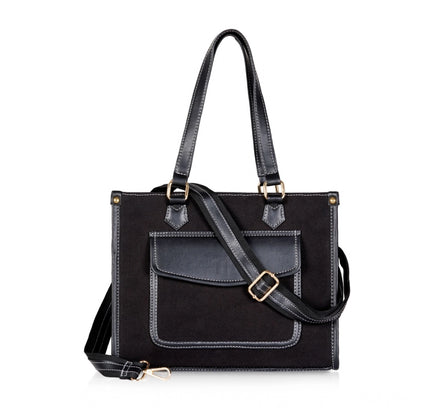 Women's Canvas Medium Top handle Satchel Zipper Handbag (Black)