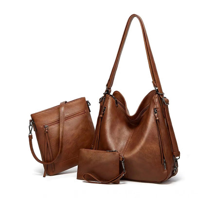 Women's PU Leather Medium Shoulder Zipper Handbag (Brown)