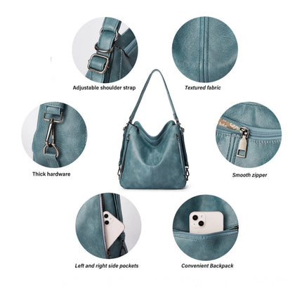 Women's PU Leather Medium Shoulder Zipper Handbag (Blue)