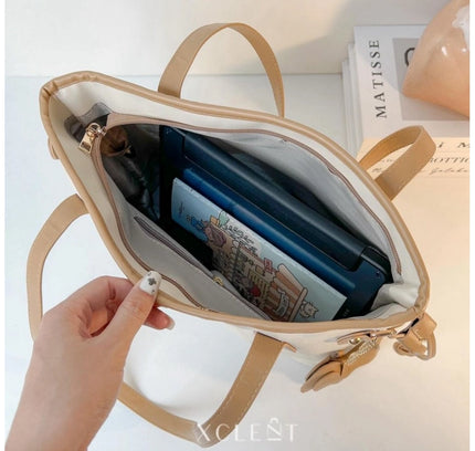 Women's Canvas Medium Shoulder Zipper Handbag (White)