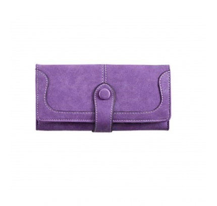 Women's Faux Leather Medium Snap Button Wallet (Purple)