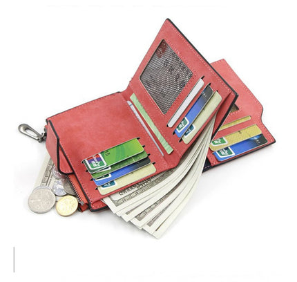 Women's Vegan Leather Small Zipper Wallet (Brown )