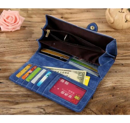 Women's Faux Leather Medium Snap Button Wallet (Dark Blue)
