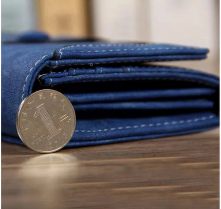 Women's Faux Leather Medium Snap Button Wallet (Dark Blue)