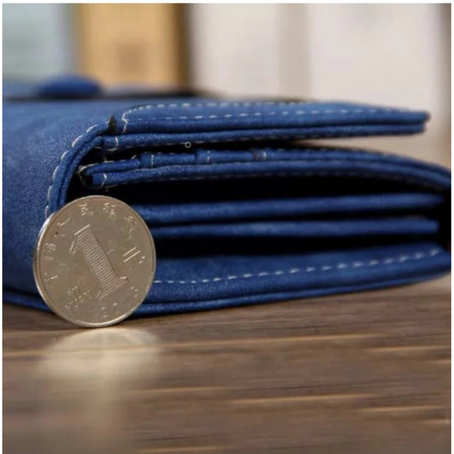 Women's Faux Leather Medium Snap Button Wallet (Dark Blue)