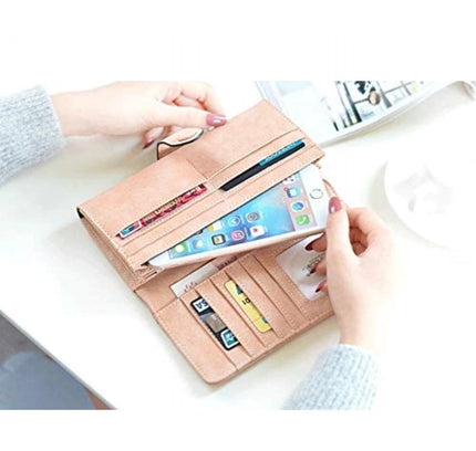 Women's Faux Leather Medium Snap Button Wallet (Brown)