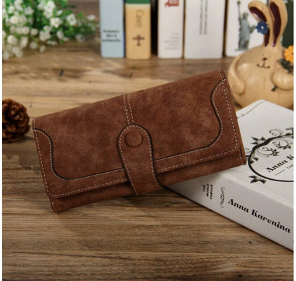 Women's Faux Leather Medium Snap Button Wallet (Brown)