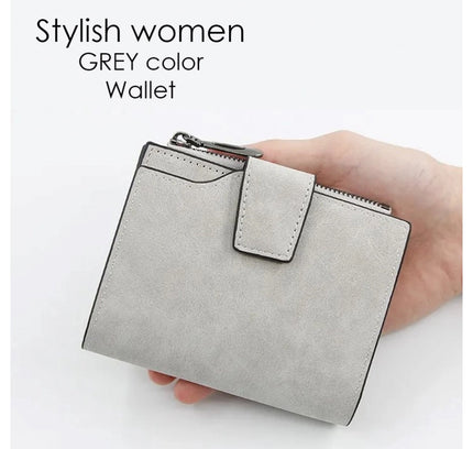 Women's Vegan Leather Small Zipper Wallet (Grey)