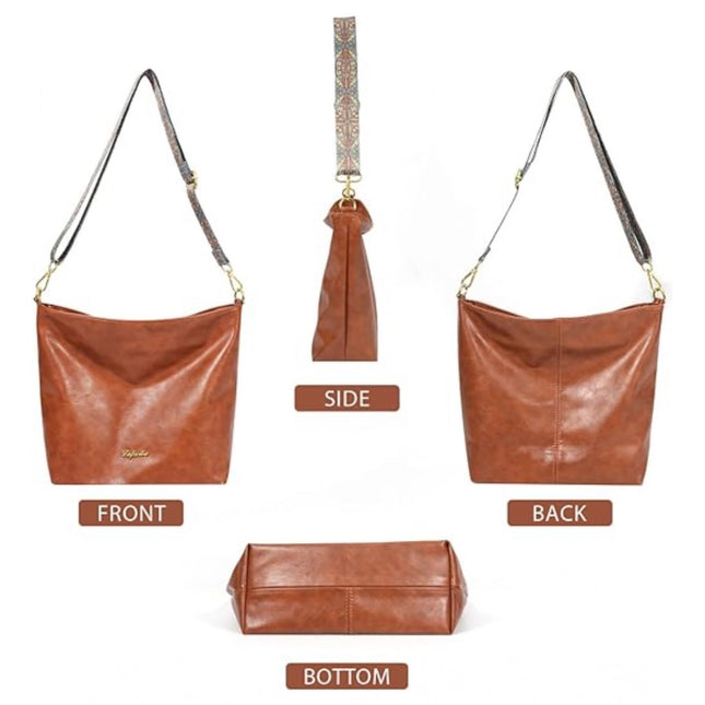 Women's PU Leather Medium Sling bag Zipper Handbag (Brown)