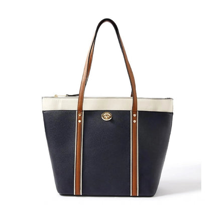 Women's Faux Leather Large Shoulder Zipper Handbag (Dark Blue)