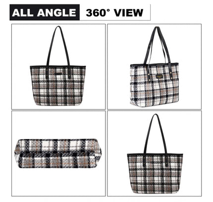 Women's Woolen  Medium Shoulder Zipper Handbag (White)