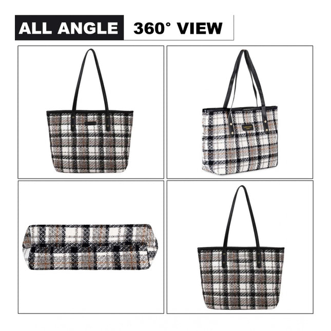 Women's Woolen  Medium Shoulder Zipper Handbag (White)