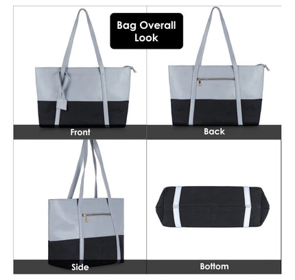 Women's Faux Leather Large Shoulder Zipper Handbag (Light Blue)