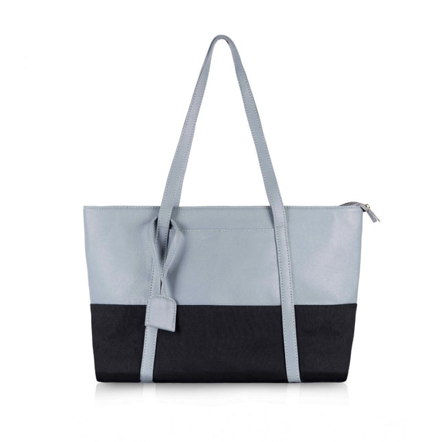 Women's Faux Leather Large Shoulder Zipper Handbag (Light Blue)