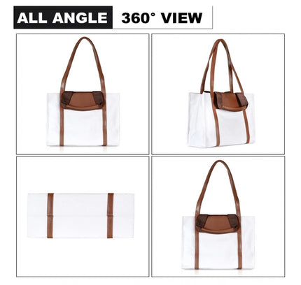 Women's Canvas Medium Top handle Satchel Zipper Handbag (White)